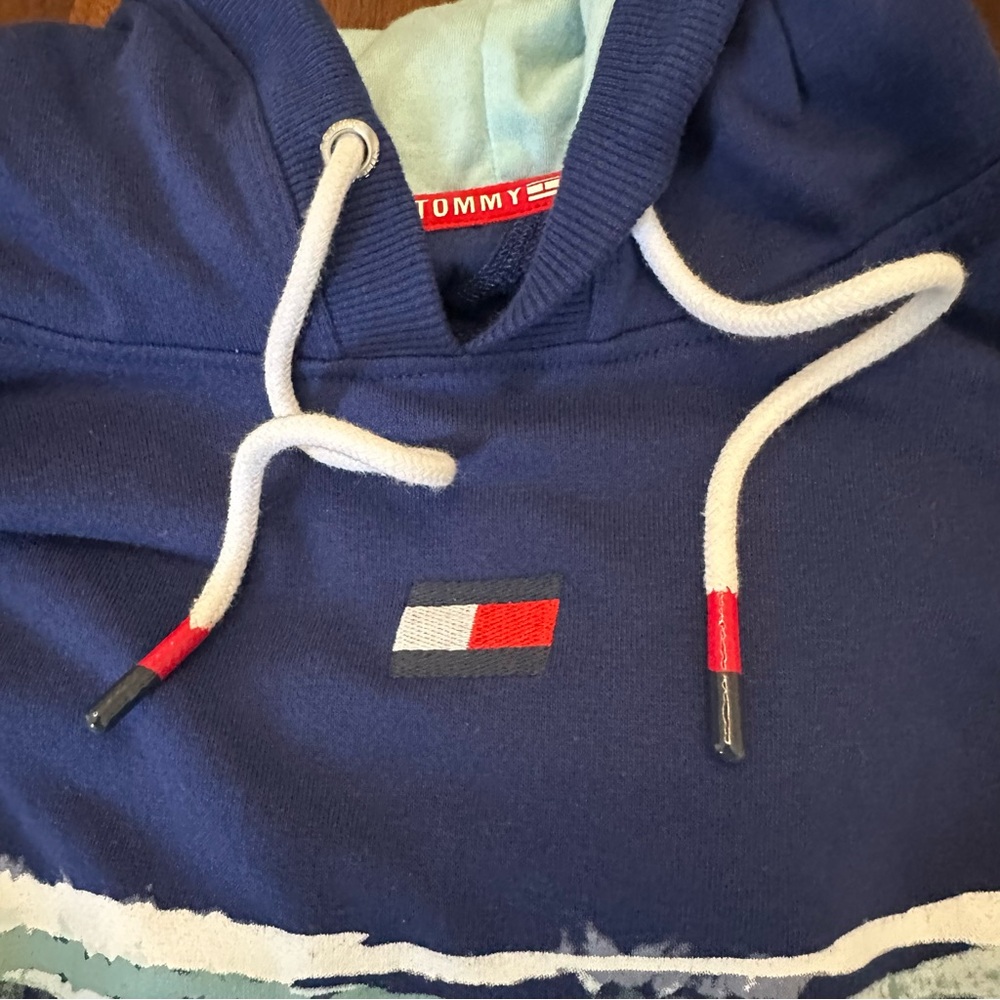 Tommy Hilfiger Sport Navy Blue Striped Logo Hooded Women’s Sweatshirt Large - Picture 5 of 7
